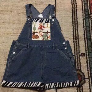 Denim Overalls with Western Print Pocket